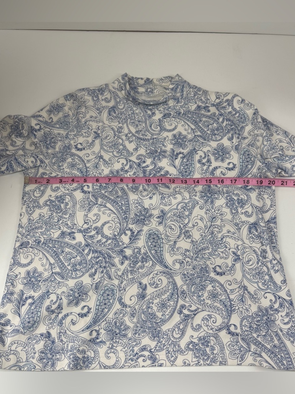 Lands End Mock Neck Top Womens Medium Blue White Long Sleeve Cotton - Picture 7 of 9
